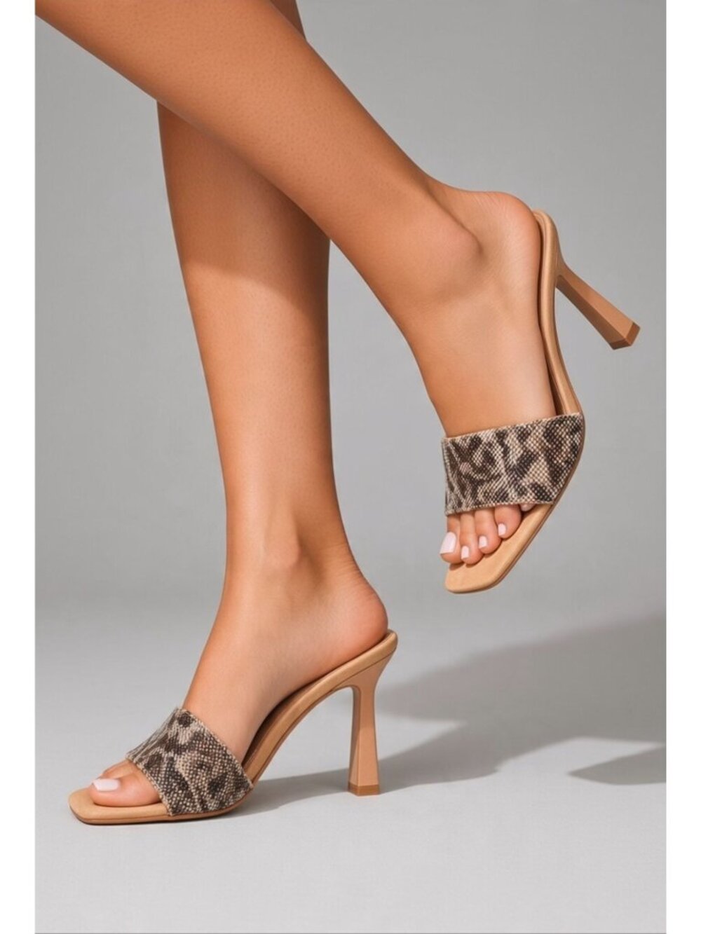 Cape Robbin Leopard Print Square Toe Heeled Sandals Slip-On Mules